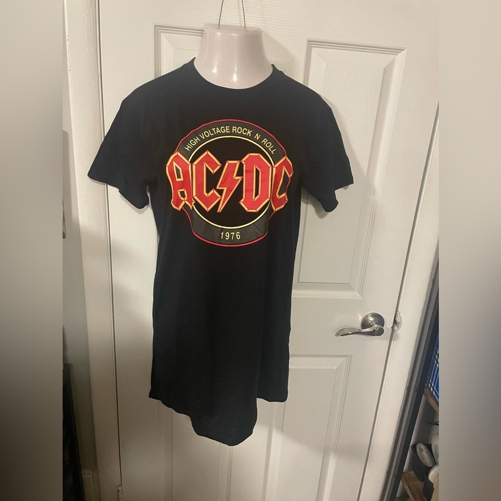 AC/DC Black Mini Dress with Red and Yellow Logo